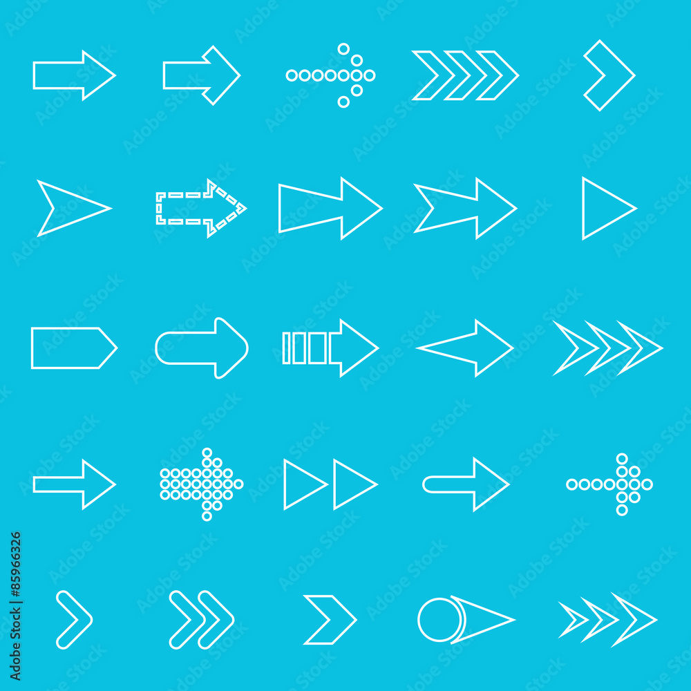Arrow line icons on blue background Arrow line icons on blue background