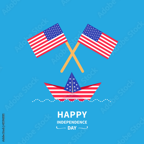 Happy independence day United states of America. 4th of July. Paper boat. Flat design