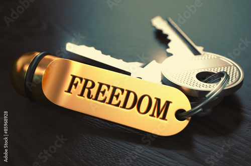 Keys to Freedom. Concept on Golden Keychain. photo