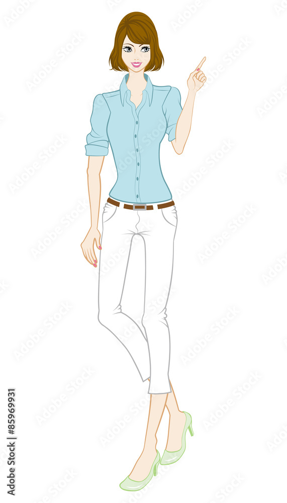 Bobbed Hair women Gesturing-Pointing-full length Bobbed Hair women Gesturing-Pointing-full length