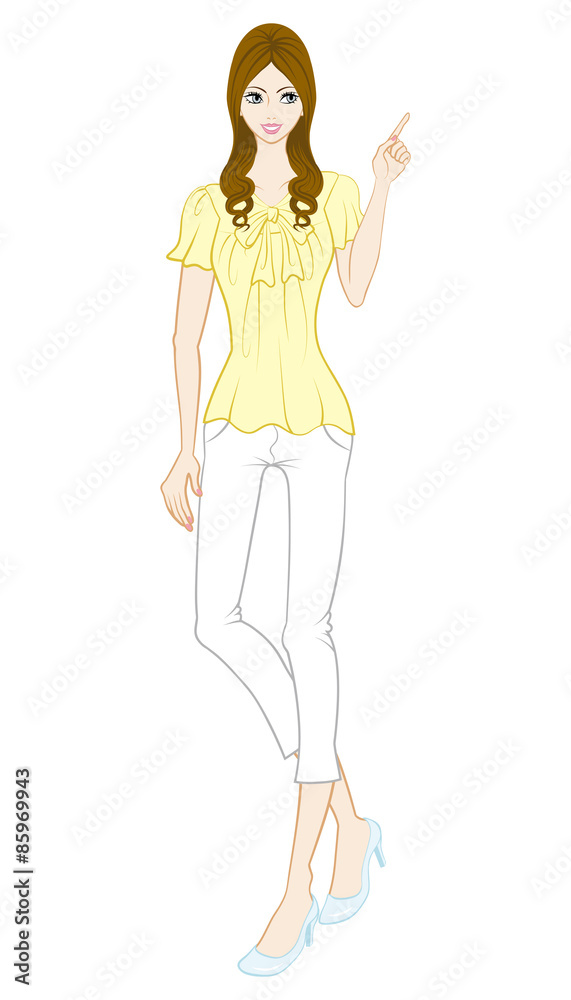 Long Hair women Gesturing-Pointing-full length Long Hair women Gesturing-Pointing-full length