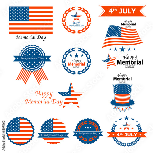 4th July Happy Memorial Day badges and labels