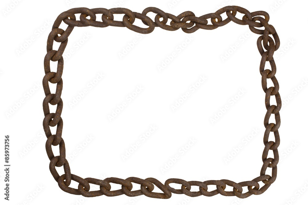 The frame of an old rusty iron chain. Border image chain isolated on white.
The frame of an old rusty iron chain. Border image chain isolated on white.
