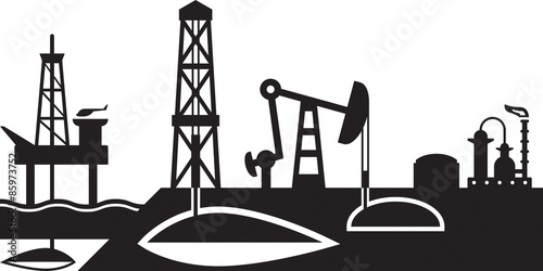 Extraction and processing of oil scene - vector illustration