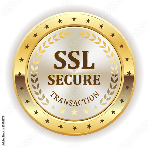 Gold ssl secure badge on white background