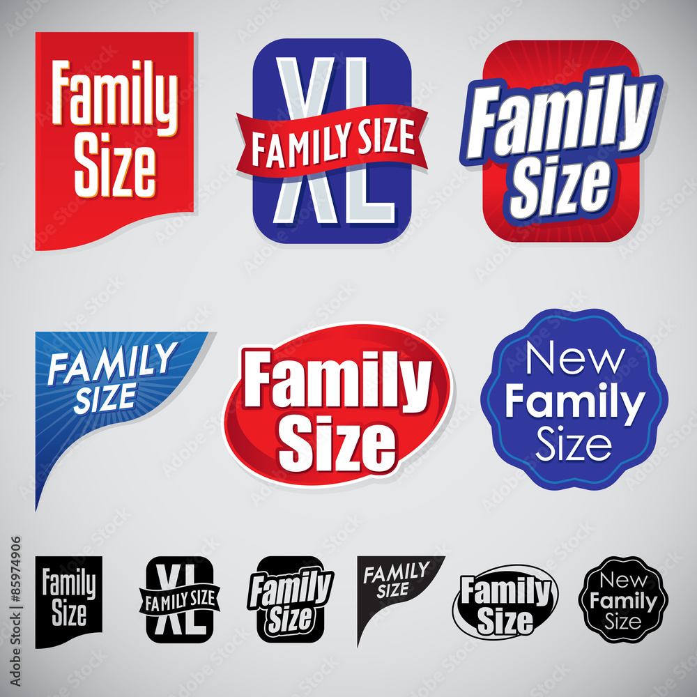 Set of Family Size Icons, Seal and Corners