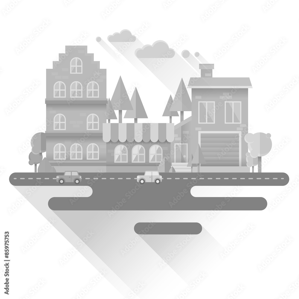 Flat houses trendy set of buildings icons