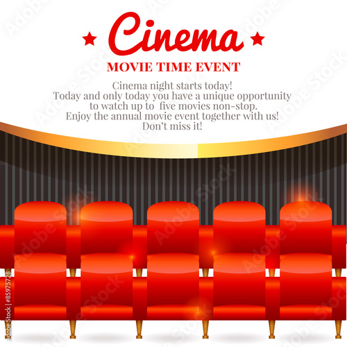 Movie card with chairs in cinema hall