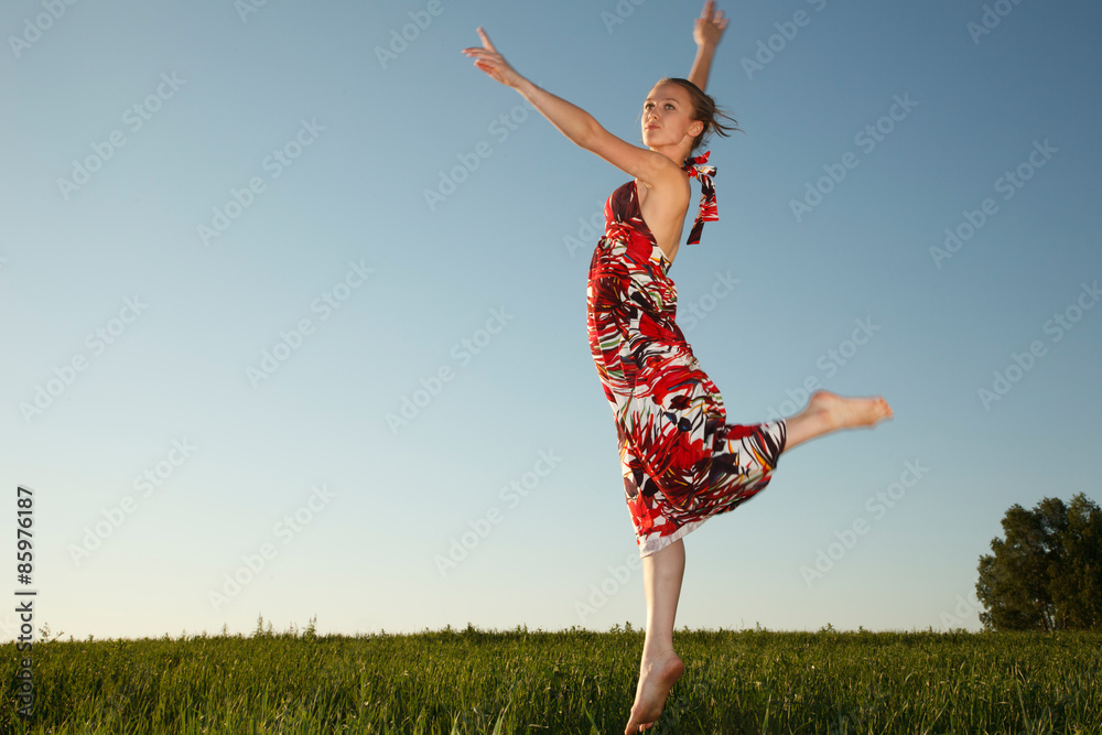 Flying young woman