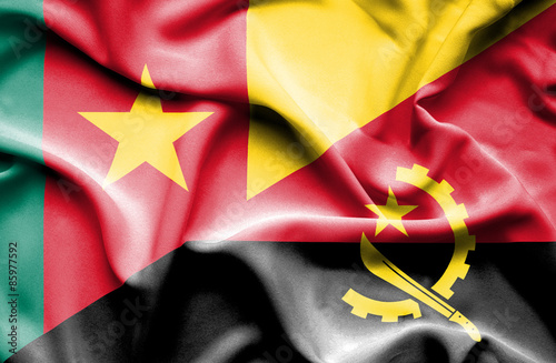Waving flag of Angola and Cameroon