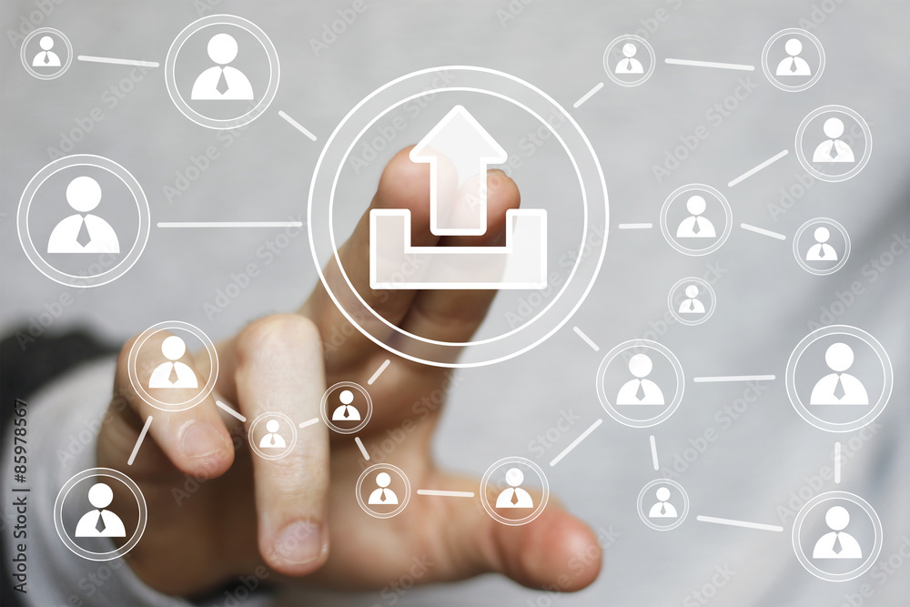 Businessman push button web upload connection icon Businessman push button web upload connection icon