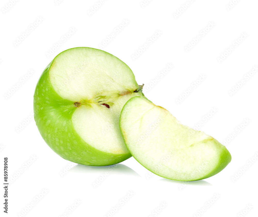 Green apple half on white background