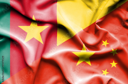 Waving flag of China and Cameroon