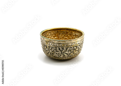 old small silver bowl on a white background