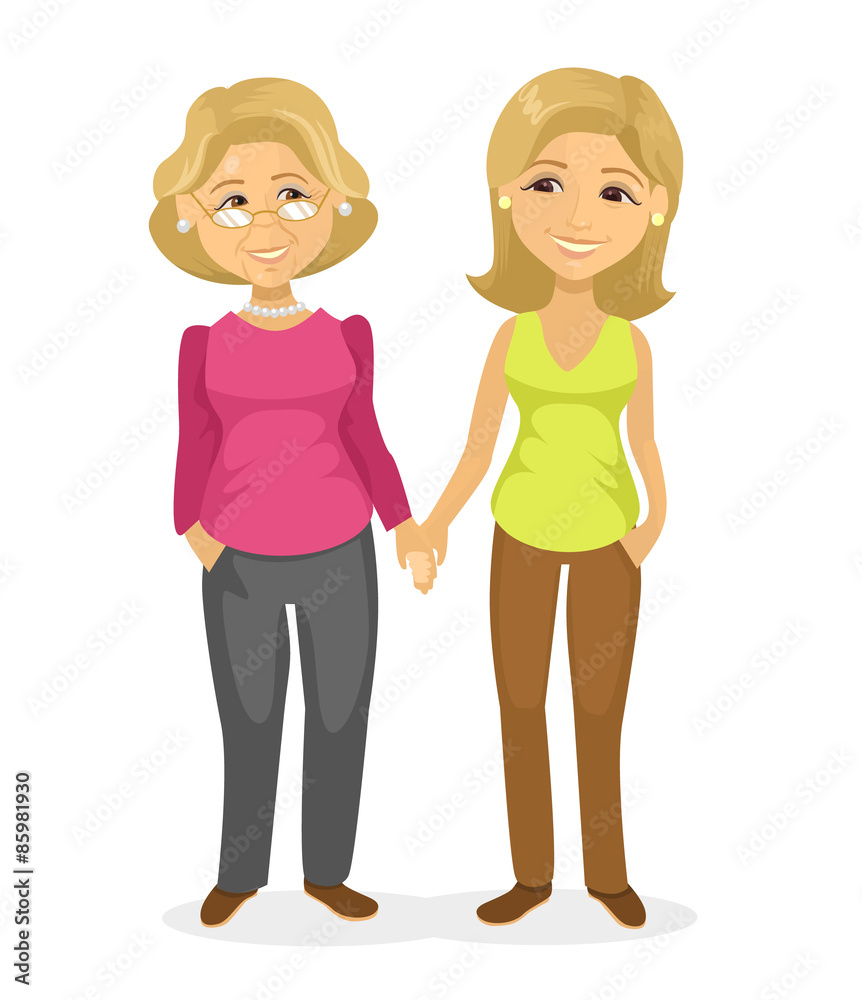 Mom and daughter. Vector flat illustration Mom and daughter. Vector flat illustration