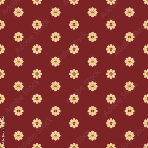 Print Seamless Pattern. Mandala Flowers with cherry background.