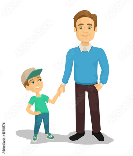 Vector father and son flat cartoon illustration