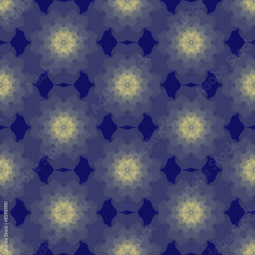 Print Seamless Pattern. Mandala Flowers with  blue background.