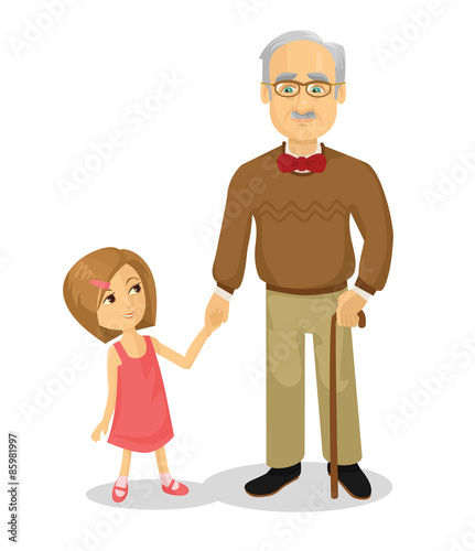 Grandfather and grandson. Vector flat cartoon illustration