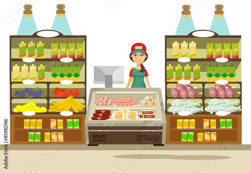 Vector supermarket flat illustration