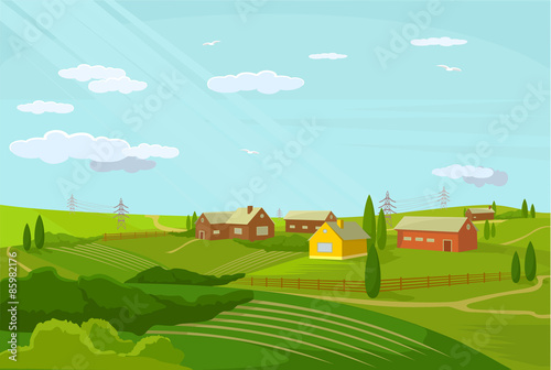 Vector village flat  illustration;