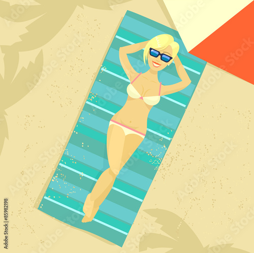 Man sunbathing. Vector flat illustration