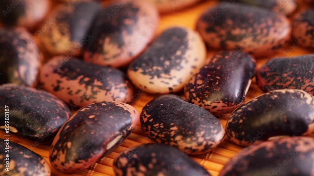 HD 1080 closeup: beans seed at rotating display HD 1080 closeup: beans seed at rotating display