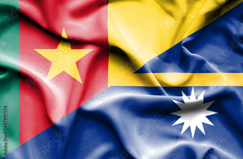 Waving flag of Nauru and Cameroon
