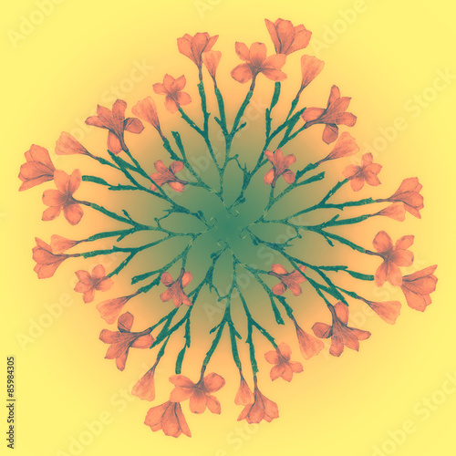 Flower Mandala with Yellow background. Ornamental round floral Pattern.