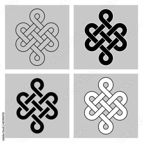 The Endless Knot. Sacred symbol of the rebirth's concatenation in the Buddhism. Stock vector, separated background.