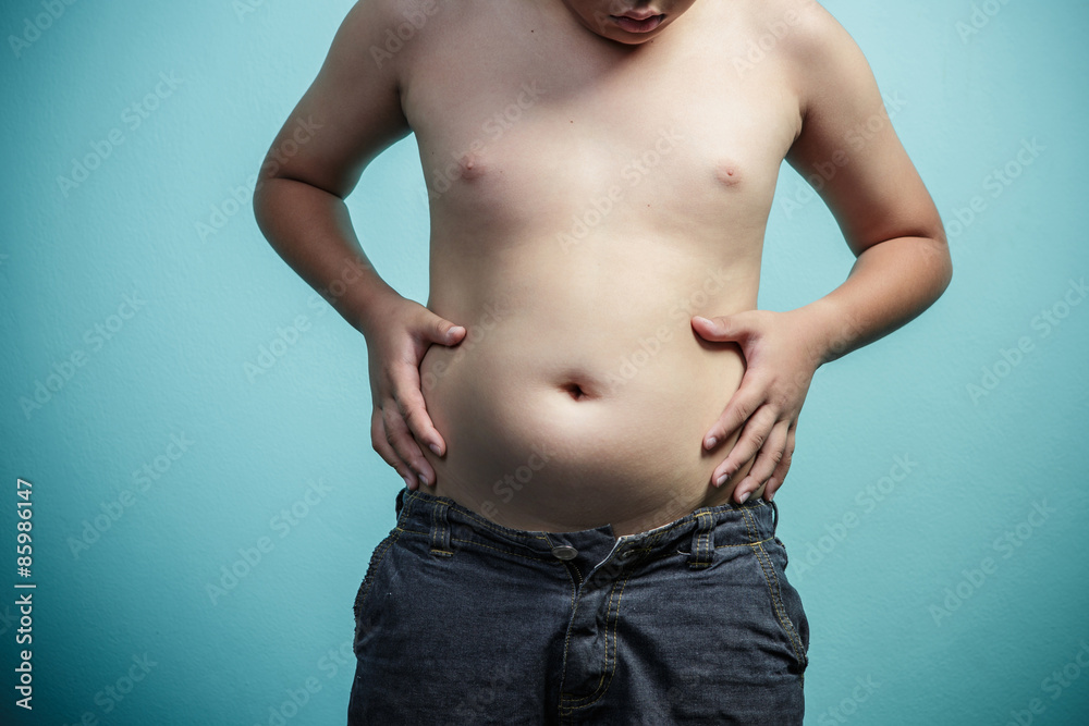 Naklejka premium The size of stomach of children with overweight, Healthy and los