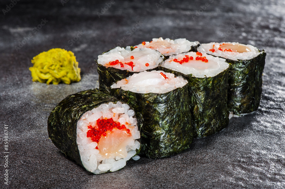 Hotate maki rolls with scallop Hotate maki rolls with scallop
