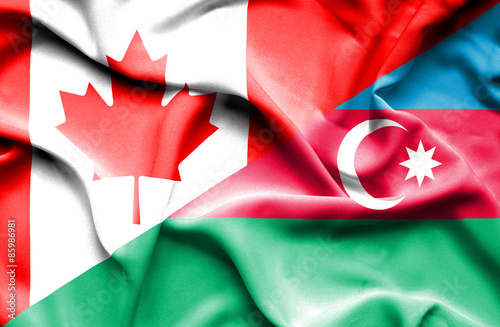 Waving flag of Azerbajan and Canada