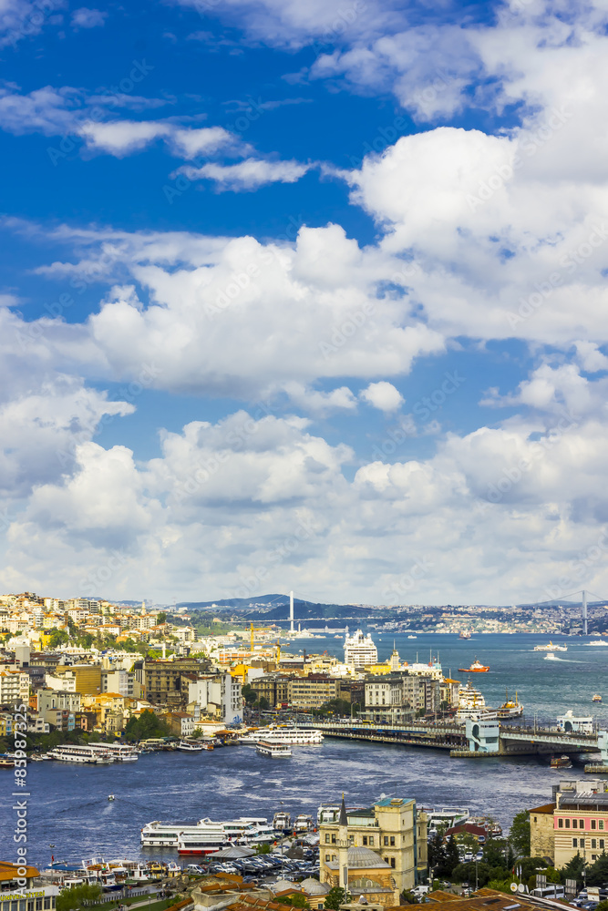 Golden Horn Bay, view of the city from a height. Old city of Istanbul.