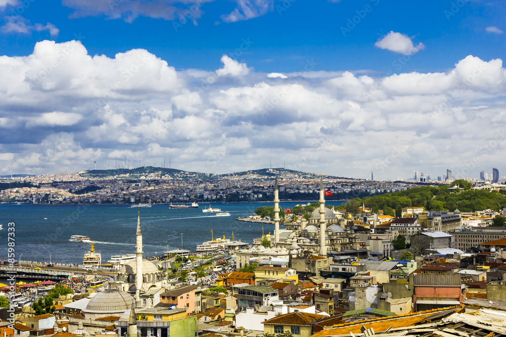 Golden Horn Bay, view of the city from a height. Old city of Istanbul.