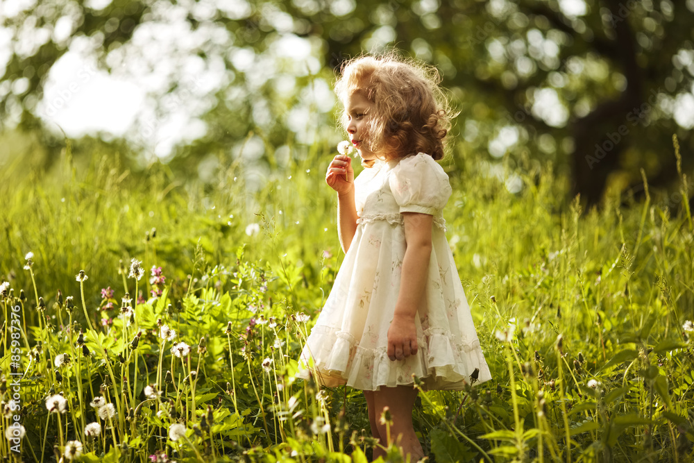 Little beautiful girl blowing a dandelion Little beautiful girl blowing a dandelion