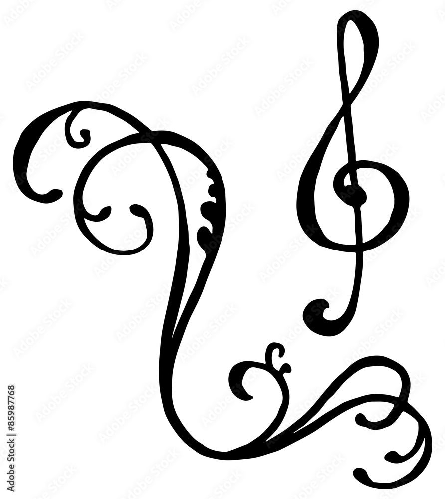 Fototapeta premium Doodle hand drawn swirl wirl treble clef key vector isolated 