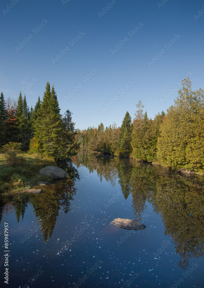 Rock in river one fall day