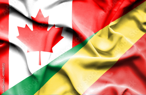 Waving flag of Congo Republic and Canada