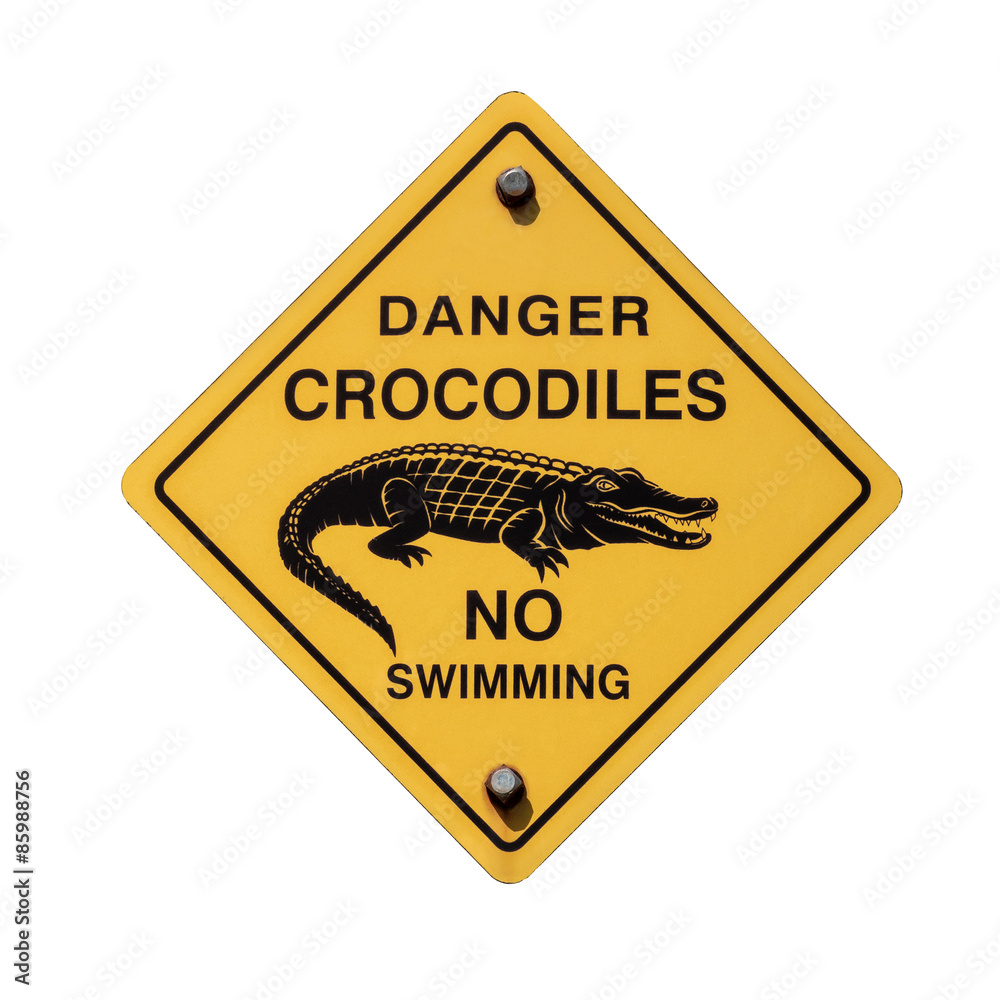 Naklejka premium Danger Crocodiles No Swimming Sign Plate 