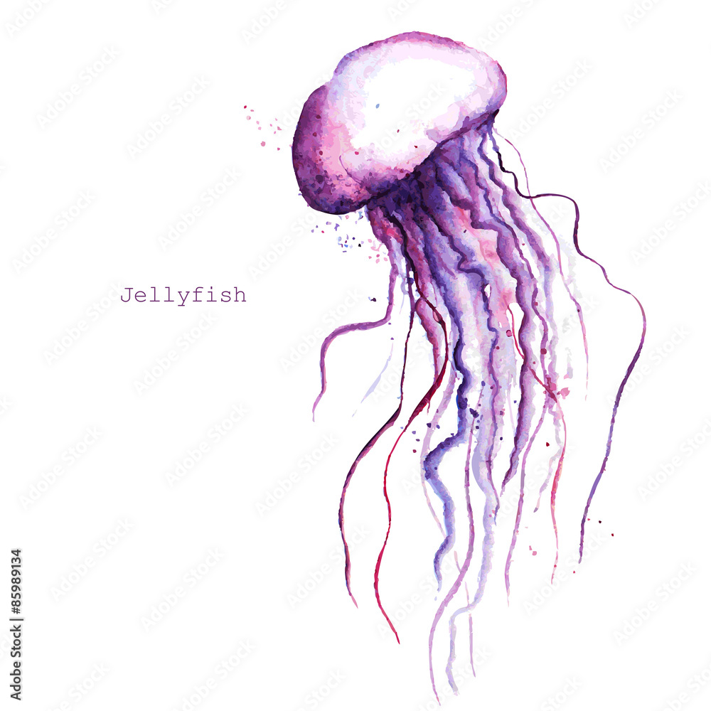 Naklejka premium Vector watercolor jellyfish