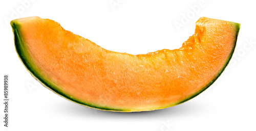 Ripe Melon Cantaloupe slices isolated on white background
