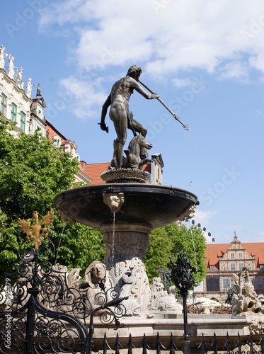 fountain and stutue of Neptune in center of Gdansk