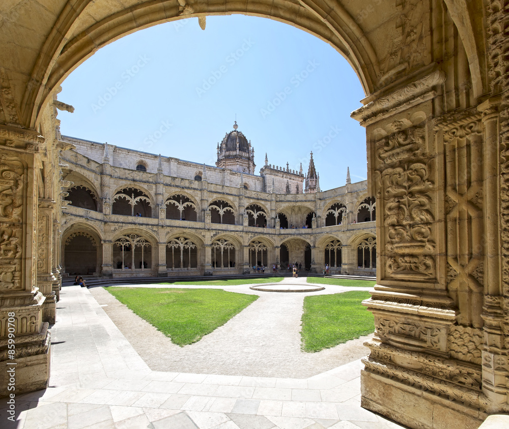 Cloister of the Jeronimos Monastery, in Belem, Lisbon.
