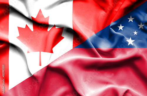 Waving flag of Samoa and Canada