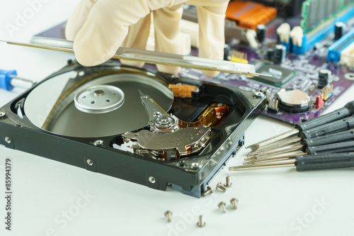 pick up and open hard disk drive for repair inside