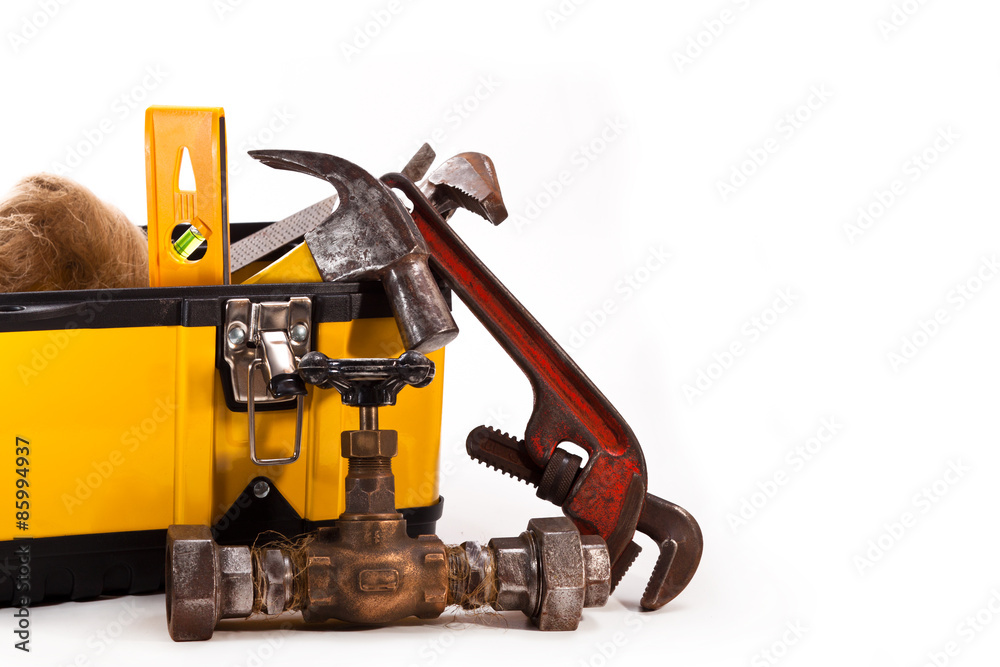 Naklejka premium Box plumbing and tools