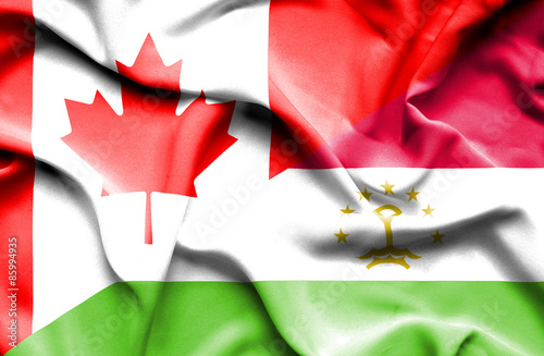 Waving flag of Tajikistan and Canada