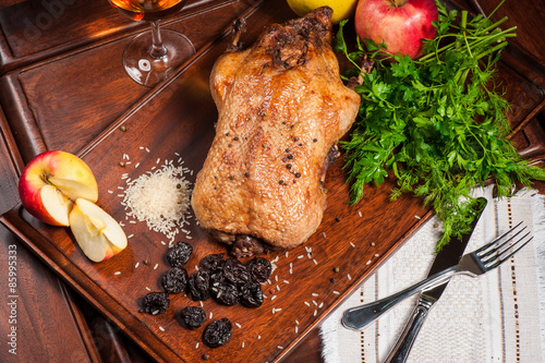 Fried duck stuffed with prunes