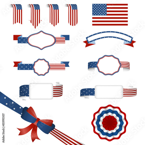 set of american banners, badges and ribbons